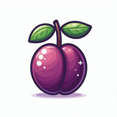 Plum fruit vector illustration isolated on white background. Cartoon style.のイラスト素材