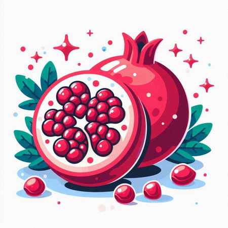 Pomegranate fruit on a white background. Vector illustration.のイラスト素材