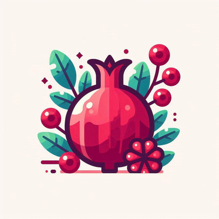 Pomegranate vector illustration. Garnet fruit with leaves and berries.のイラスト素材
