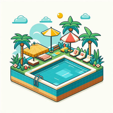 Swimming pool isometric concept. Vector illustration in flat style.のイラスト素材