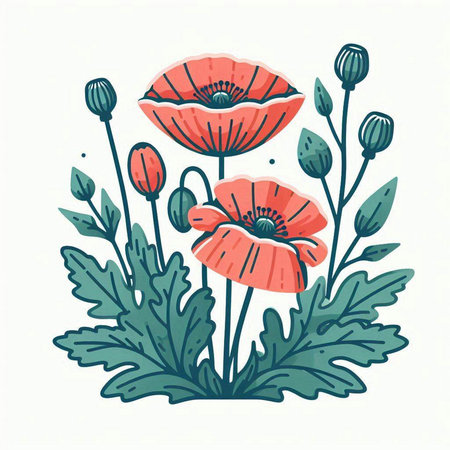 Hand drawn poppies. Vector illustration in doodle style.のイラスト素材