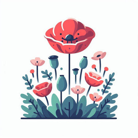 Hand drawn vector illustration of poppies. Isolated objects on white background.のイラスト素材