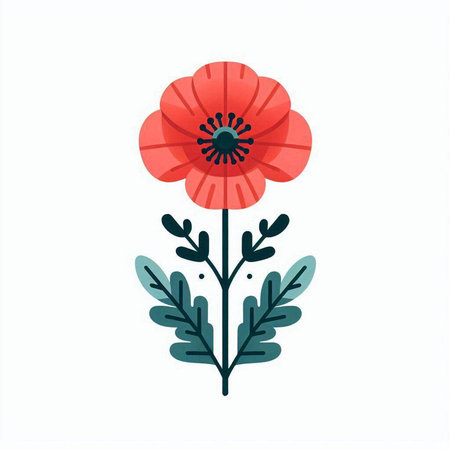 Red poppies with green leaves isolated on white background. Vector illustration.のイラスト素材