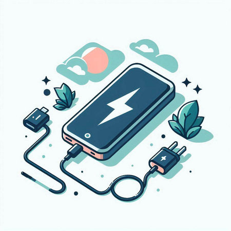 Smartphone charging on the charger. Power bank. Vector illustration.のイラスト素材