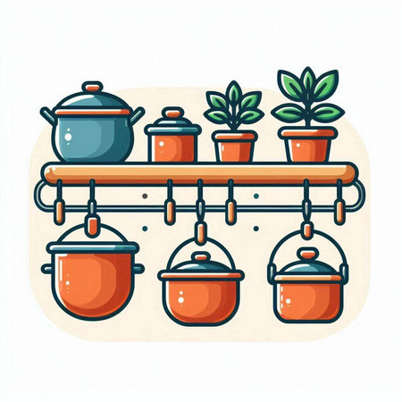 Kitchen equipment. Set of pots and pans. Vector illustration.のイラスト素材