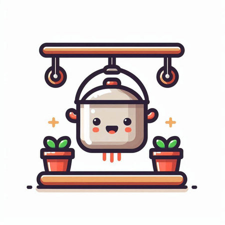 Kawaii pot on the shelf. Vector illustration in a flat style.のイラスト素材