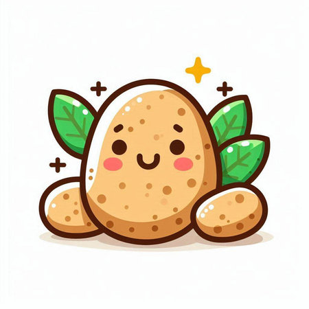 Cute smiling potato character. Vector flat cartoon kawaii illustrationのイラスト素材