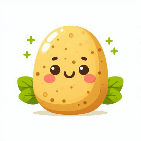 Cute kawaii smiling potato. Vector illustration isolated on white background.のイラスト素材