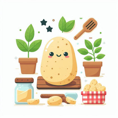 Potato. Vector illustration in flat style on a white background.のイラスト素材