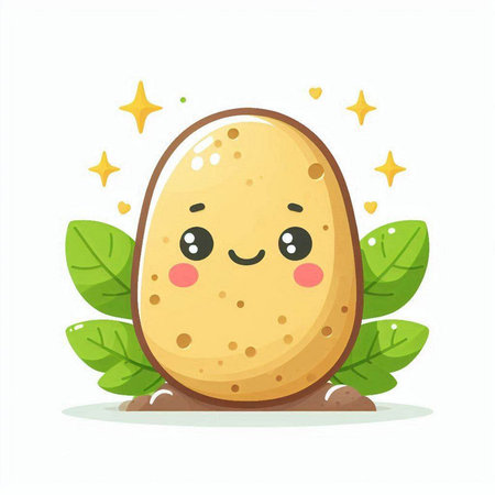 Cute happy potato character. Vector flat cartoon kawaii illustrationのイラスト素材