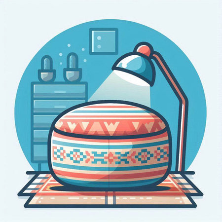 Vector illustration of a yoga mat and a lamp in a flat style.のイラスト素材
