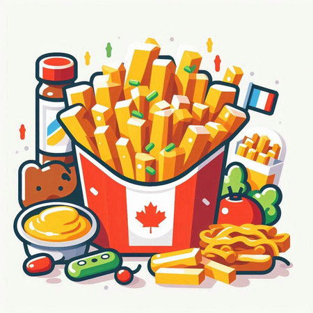 French fries. Vector illustration of fast food. Fast food. French fries in a box.のイラスト素材