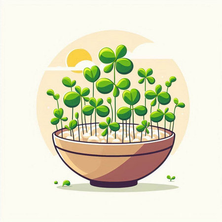 Illustration of green sprouts in a pot. Vector illustration.のイラスト素材