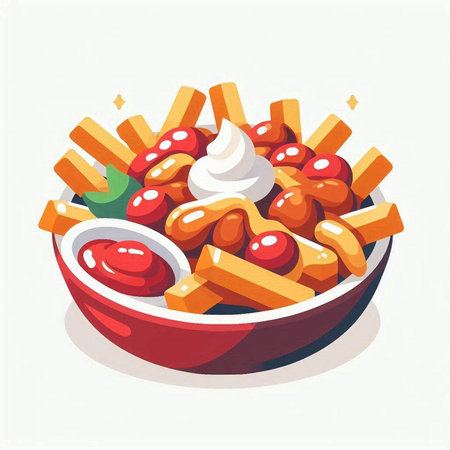 Vector illustration of a bowl of french fries with ketchup and mayonnaiseのイラスト素材