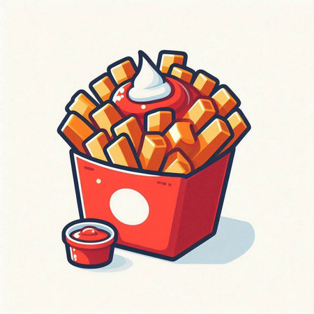 French fries with ketchup and mayonnaise. Vector illustration.のイラスト素材