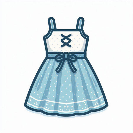Cute blue dress with white polka dots. Vector illustration.のイラスト素材