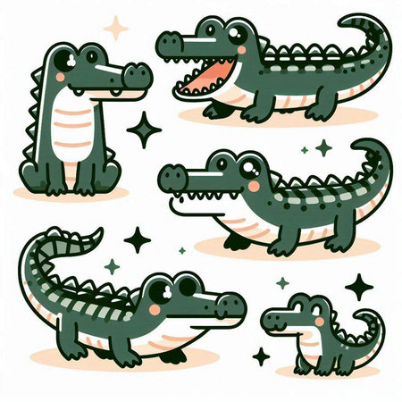 Crocodile set. Vector illustration isolated on white background.のイラスト素材