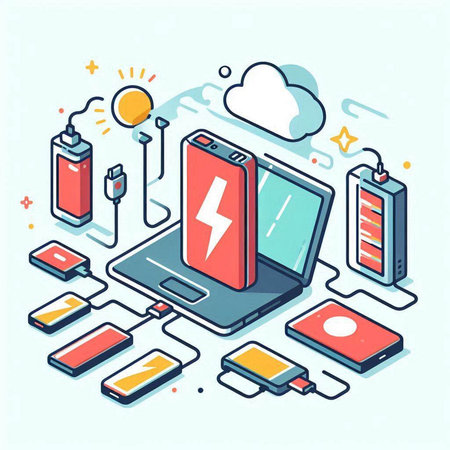 Smartphone with power supply. Vector illustration in isometric style.のイラスト素材