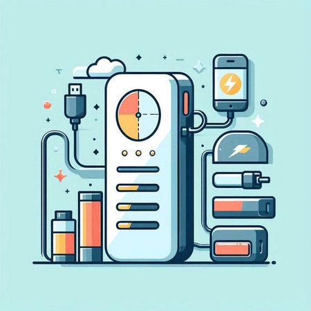 Smartphone battery charger. Modern flat line design style vector illustration.のイラスト素材