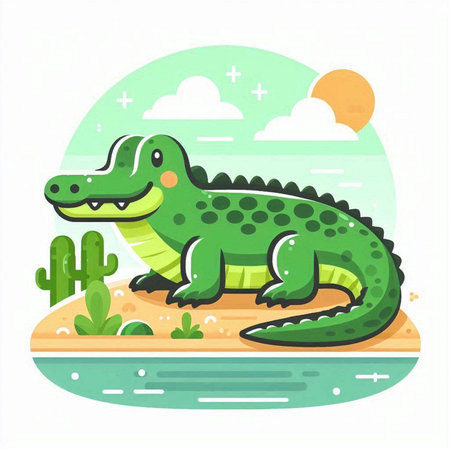 Crocodile on the beach. Cute cartoon vector illustration.のイラスト素材