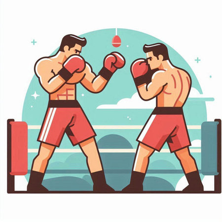 Boxing fight. Two boxers fighting in ring. Vector illustrationのイラスト素材