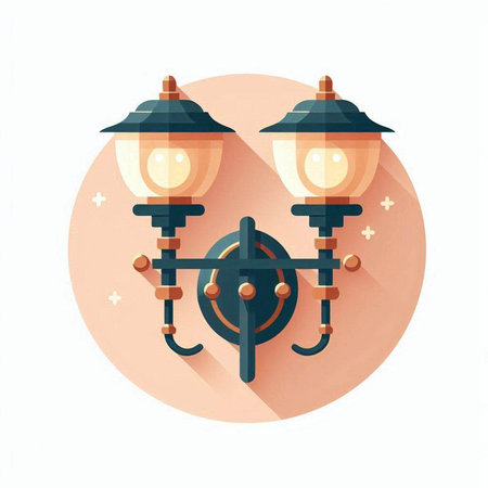 Lantern flat icon. Vector illustration with long shadow effect.のイラスト素材