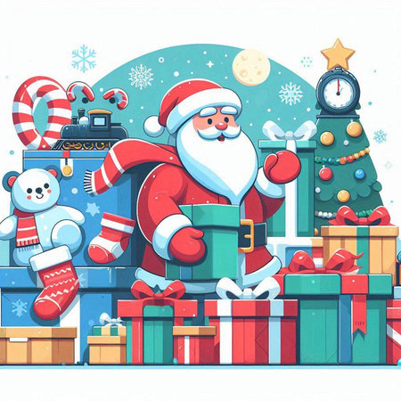 Santa Claus with presents. Christmas and New Year background. Vector illustration.のイラスト素材