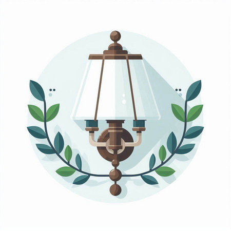 Lantern icon in flat style with laurel wreath. Vector illustration.のイラスト素材