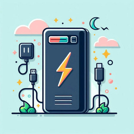 Smartphone charging with power supply. Vector illustration in flat style.のイラスト素材