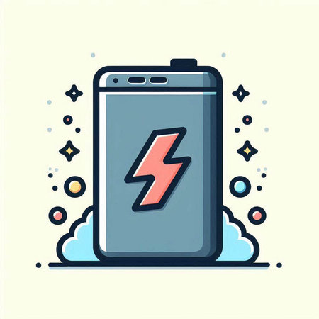 Smartphone battery charge vector icon in flat line style. Vector illustration of mobile phone charge.のイラスト素材