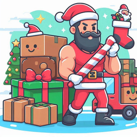 Santa Claus with Christmas gifts. Cartoon vector illustration of Santa Claus.のイラスト素材