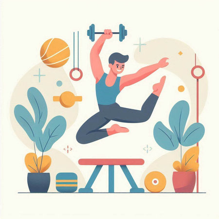 Fitness and healthy lifestyle concept. Vector illustration in flat style.のイラスト素材
