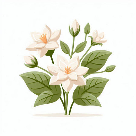 Beautiful jasmine flowers on white background. Vector illustration.のイラスト素材