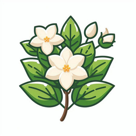 Jasmine flowers isolated on a white background. Vector illustration.のイラスト素材