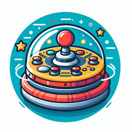 Retro video game joystick in the circle. Vector illustration in cartoon style.のイラスト素材