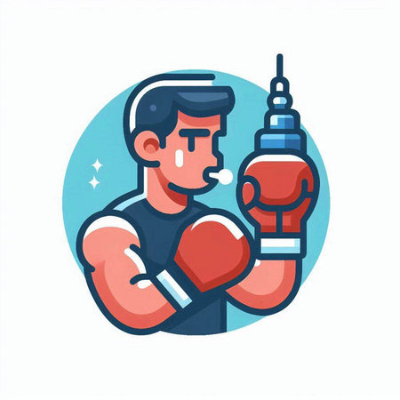 Sportsman in boxing gloves with syringe. Vector illustration in flat styleのイラスト素材