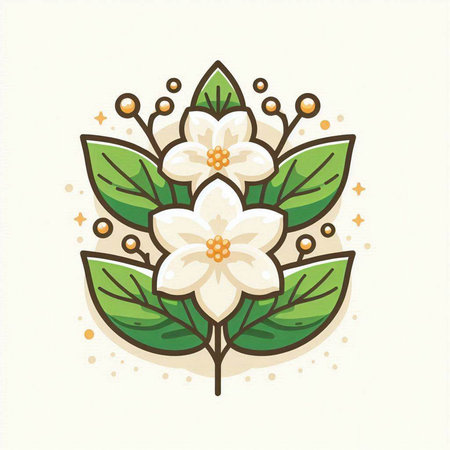 White jasmine flowers with green leaves. Vector illustration for your designのイラスト素材