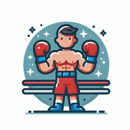 Boxer with boxing gloves, vector illustration in flat cartoon style.のイラスト素材