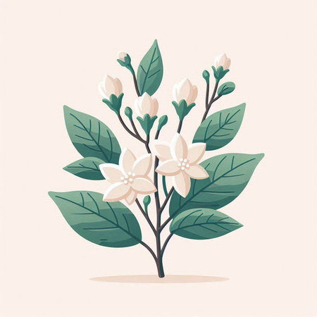 Beautiful blooming magnolia branch with leaves. Vector illustration.のイラスト素材