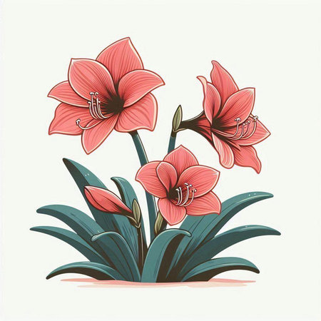 Amaryllis flowers. Vector illustration. Hand drawn image.のイラスト素材