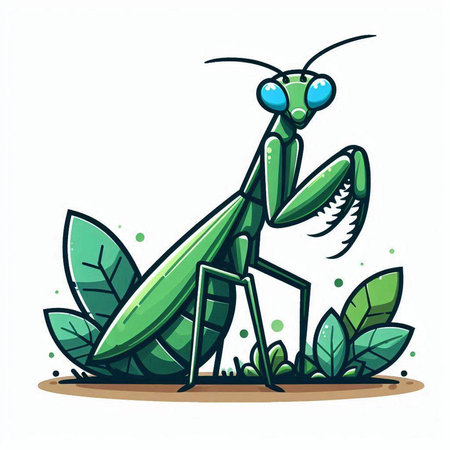 Vector illustration of a green praying mantis on a white background.のイラスト素材