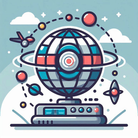 Cartoon flat vector illustration of planet earth and spaceship. Space exploration concept.のイラスト素材