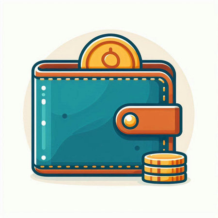 Wallet with coins on white background. Vector illustration in cartoon style.のイラスト素材