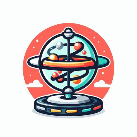 Atomic structure in the sphere. Vector illustration in cartoon style.のイラスト素材