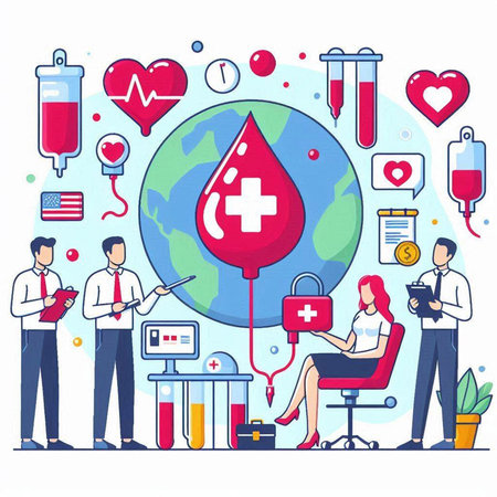 Blood donation concept. Vector illustration in flat cartoon style. Healthcare and medicine concept.のイラスト素材