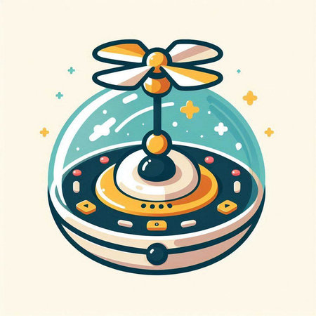 Vector illustration of flying saucer with dragonfly. Cute cartoon style.のイラスト素材