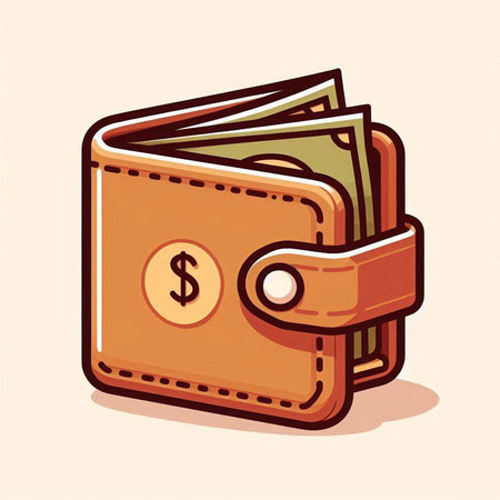 Illustration of a wallet with money in it. Vector illustration.のイラスト素材