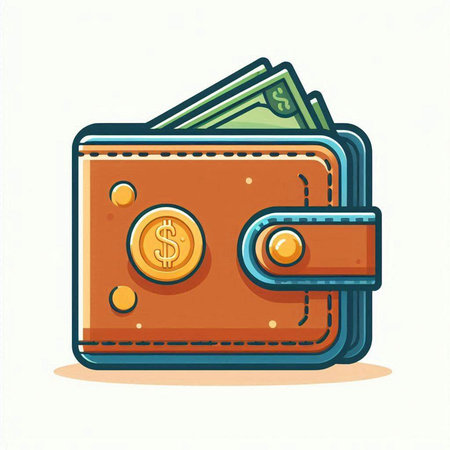 Wallet with money. Vector illustration in flat cartoon style. Isolated on white background.のイラスト素材