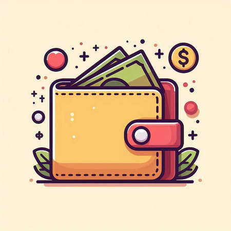 Wallet with money. Vector illustration in flat linear style on light background.のイラスト素材