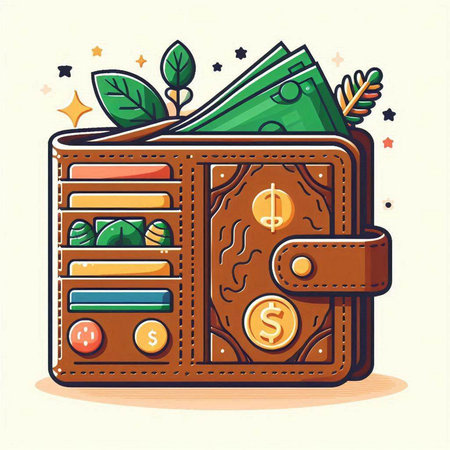 Illustration of a wallet full of money. Vector illustration in cartoon style.のイラスト素材